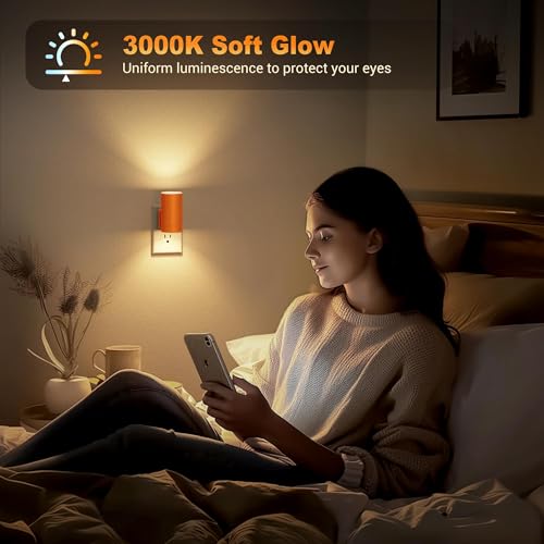 Image of JandCase Night Lights Plug into Wall, Dimmable Night Light Plug in with Orange Shade, Modern Night Lights with Dusk to Dawn Sensor, Soft White 3000K, 0-100LM Nightlight for Hallway Bedroom, 2 Pack