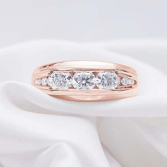 Men's 3-stone Anniversary Wedding Band Ring Round Lab Created Moissanite & Lab Grown Diamond Channel Set Ring In 925 Gold Plated Sterling Silver 10K & 14K Solid Gold Jewelry Gift For Him (1.00 Cttw) - Image 4