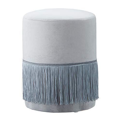 Cepewa Sitzhocker Hocker Sitzpouf Samt grau mit Fransen Polsterhocker Ø 28cm mit oder ohne Fransen (1 x Sitzhocker grau Fransen)
