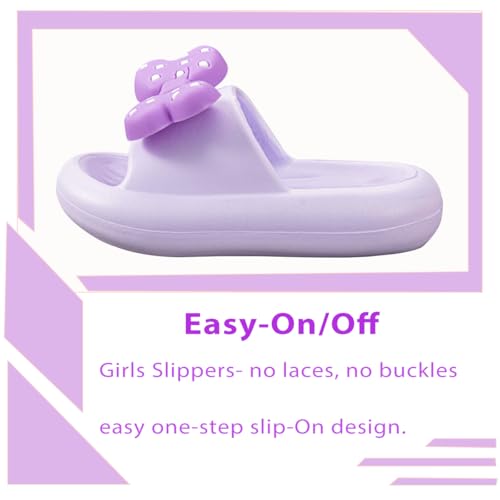 Image of Girls Cloud Bow Slide & Shower Slippers - Non-Slip Slip-On Kids Beach Pool Indoor Outdoor Shoes