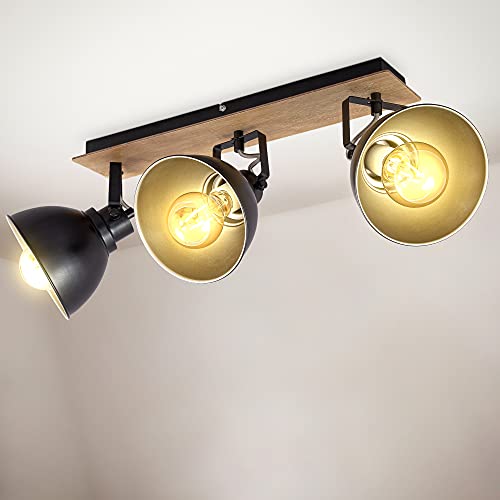 B.K.Licht I schwenkbare retro Deckenlampe I Deckenspot in Holz und Metall I...