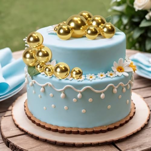 ASTARON 20 Pcs Gold Ball Cake Toppers Decorations - Mini Balloons Cake Topper Sticks - Cake Topper Balls - Cake Decorations for Christmas, Wedding, Birthday Parties - 5
