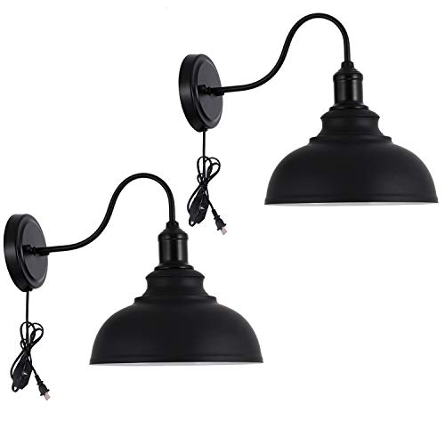 Larkar Dimmable Vintage Wall Lamp Black Industrial Vintage Farmhouse Wall Sconce Lighting Gooseneck Wall Light Fixture With Plug In Cord And On Off Toggle Switch For Bedroom Nightstand, Set Of 2 #TOP1