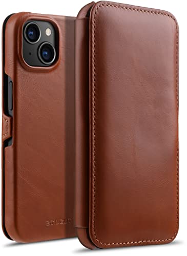 Coque à rabat iPhone 14 StilGut étui cuir véritable cognac protection intégrale