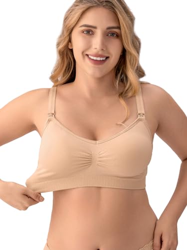 Image of Angelhood Womens Seamless Sleep Nursing Bra,Breastfeeding Maternity Bra with Remove Bra Pads Extenders Pack of 3