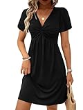 Anlass: Damen-T-Shirt-Kleid mit V-Ausschnitt, gedrehte Vorderseite, A-Linie, kurze Kleider für Frauen, gesmokte Taille Kleid für Frauen, geeignet für Festival, Dating, Freundes-Party, Cocktailparty, Nachtclub, Clubwear, Streetwear, Bühnenshow, Fotografie-Outfit