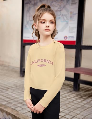 Image of Arshiner Girls Crop Tops Long Sleeve Shirts Drop Shoulder Crewneck Casual Fashion T Shirts Tee