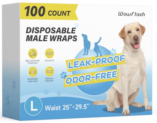 Image of Wowflash 100 Count Dog Belly Bands for Male Dogs, Male Dog Diapers Disposable, Leakproof Dog Wraps with Wetness Indicator, Breathable Quick-Dry, Secure Fit for Doggy Puppy Training, Large