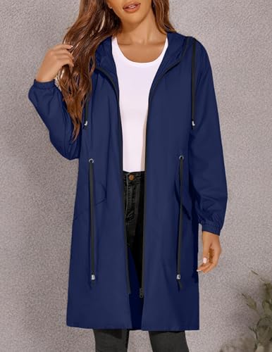 ELESOL Women Rain Jacket Waterproof Long Rain Coat Windbreaker Jacket