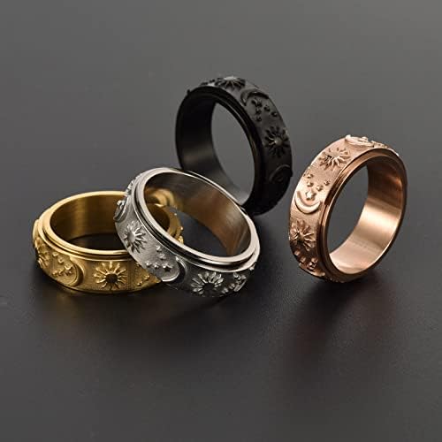 Miniatura 5 de Anillo giratorio de acero inoxidable personalizado para la ansiedad, anillos negros para aliviar el estrés y la ansiedad, anillo para hombres y