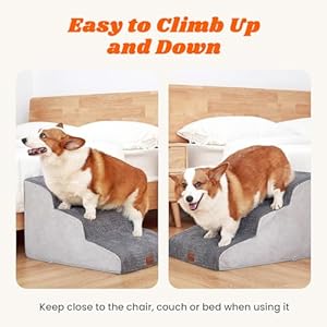 Pawque Dog Stairs and Ramp for High Bed Or Couch, Non-Slip Balanced Pet Steps Easy to Walk for Small, Medium & Short Legged Older Dog, Pet Safe Up to 40 lbs, 3 Steps Grey Pawque Dog Stairs and Ramp for High Bed Or Couch Non Slip Balanced Pet Steps Easy to Walk for Small Medium Short Legged Older Dog Pet Safe Up to 40 lbs 3 Steps Grey