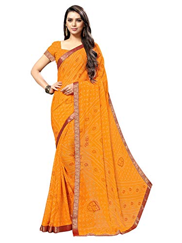 Siril Women's Printed (Bandhani), Lace Border Chiffon Saree With Unstitched Blouse Piece (1471S133; Yellow; Printed (Bandhani), Lace Border Border)