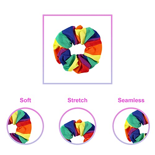 2 Pcs Rainbow Hair Scrunchies, Rainbow Hair Ring, Elastic Pride Neon Hair Ties Cute Ponytail Holders For Girl Women Hair Accessories For Women Men Equality Party Supplies #TOP2