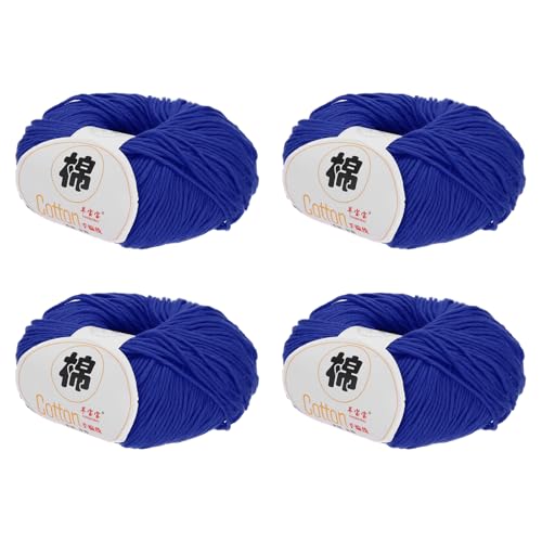 Rebower Cotton Yarn,100% Cotton Soft Knitting Yarn [for Hand DIY Bag Cushion Crocheting Knitting Project Home Decor] -4 Packages of 200g/7.05oz(Per Skein 50g/137yards)/Deep Blue