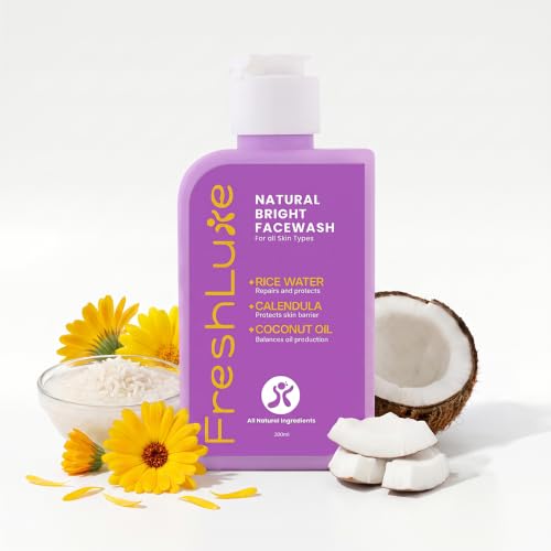 Image of Natural Rice Water Bright Facewash for Men & Women - 200ml | With Calendula & Aloe Vera for Glowing & Brightening Korean Face wash For All Skin Types | SLS & Paraben Free & AYUSH Approved