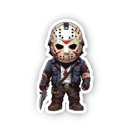2 (Pieces) 2" and 3" Chibi Jason Voorhees Graphic Sticker, Waterproof Vinyl Decals for Many Purpose Like Cars, Trucks, Laptops, Phones, Windows and More