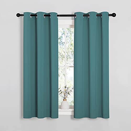 Image of NICETOWN Window Curtain Panels, Thermal Insulated Solid Grommet Blackout Draperies /Drapes (Sea Teal, One Pair, 34 by 54-inch)