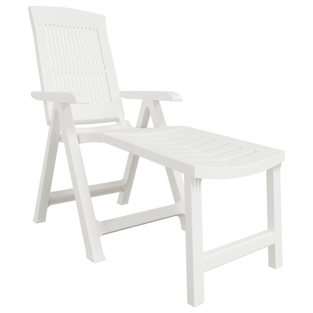 vidaXL Tumbona, Silla con Reposabrazos Respaldo, Silla de Playa Plegable, Sillón de Descanso para Jardín Patio Piscina, Plástico Blanco