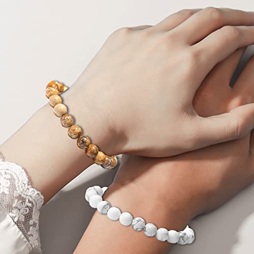 Svovin 12 Pcs 8Mm Gemstones Beaded Bracelets For Men Women Semi-Precious Stone Healing Stretch Round Bead Crystal Bracelets Unisex #TOP4