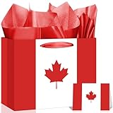 Canada CA Flag Gift Bag with Card & Wrapping Paper,Maple Leaf Gift Bag for Canadian Theme Party Decorations,National Day of Canada,Canada Day,Fiesta Carnival,Birthday Souvenirs Goodie Treat Bag