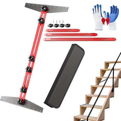 Premium Stair Tread Template Tool - Adjustable Stair Gauge Jig for Accurate Measuring 8 to 60 Aluminum Alloy Stair Measuring Tool for Woodworking Risers Shelves