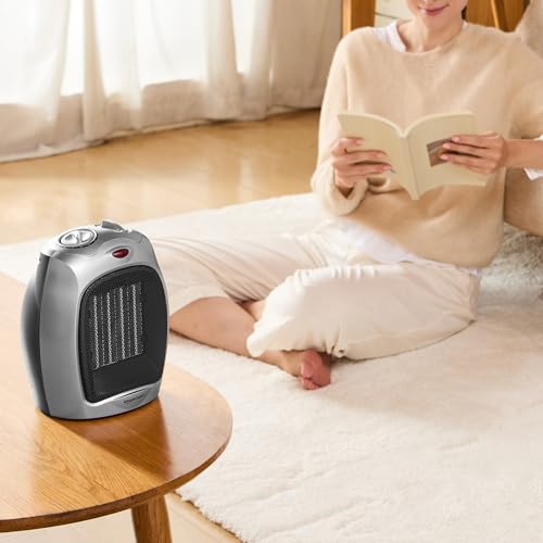 Amazon Basics Calefactor de cerámica, 1800 W, con termostato ajustable, Plateado