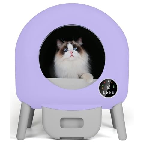 Self Cleaning Litter Box - 110L Large Automatic Cat Litter Box Self Cleaning, Multi cat can use, 1 Roll Garbage Bags and Mat, App Control, aWhite Cover