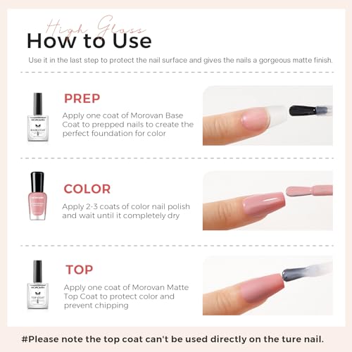 Morovan Matte Top Coat Nail Polish: Quick Dry No Chip Top Coat Long Lasting Air Dry Nail Polish Matt Effect Manicure Salon Quality 0.5 Fl Oz