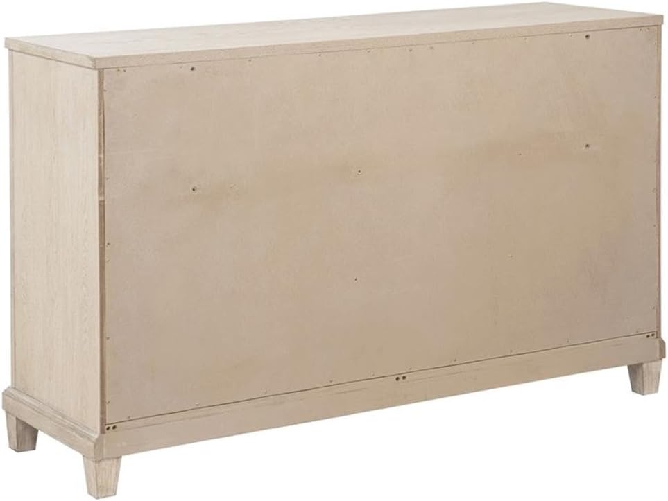 Pemberly Row 6-Drawer Wood Bedroom Dresser, Washed Oak Brown Finish, Poplar and Oak Veneer with Polished Nickel Ring Pulls, Stepped Trim Design, Spacious Storage, Classic Coastal Style for Bedroom Use