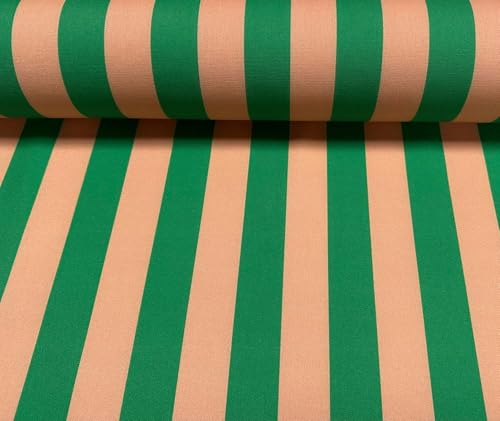 Tissu imprimé rayures vertes et pêche pour couture rideau salon - 7