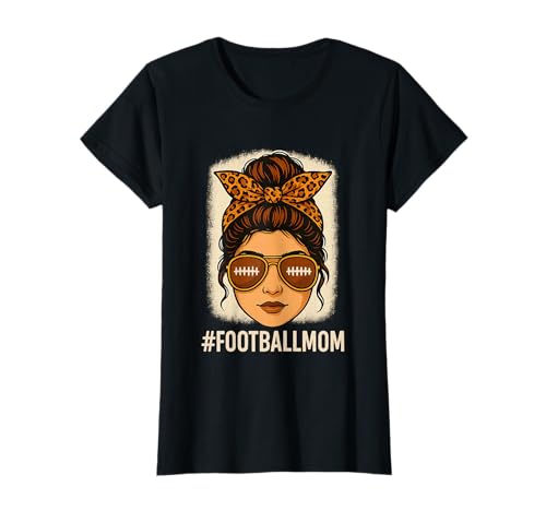 Bleached Football Mom Life with Leopard and Messy Bun Player T-Shirt