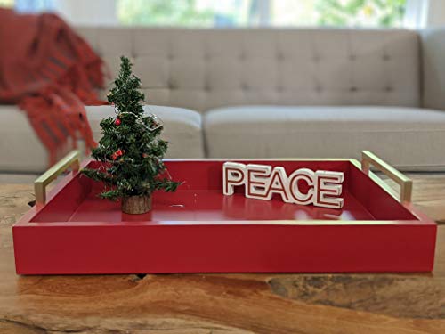 Montecito Home Decorative Coffee Table Tray - Ottoman Tray - Breakfast, Drinks, Liquor Serving Tray - from Farmhouse to Modern - Matte Finish - Champagne Gold Handles - Crimson Red
