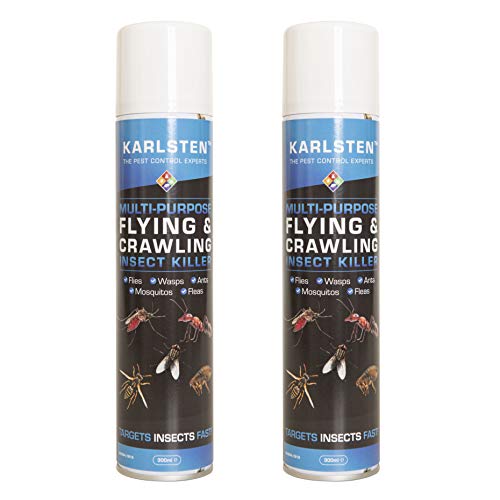 Karlsten Multi Killer X 2 Aerosols 300 ML Kills Including Spiders,Fleas, Ants,Silverfish,Flies,Wasps,Hornets Fast Action On All Common Insects, Blue