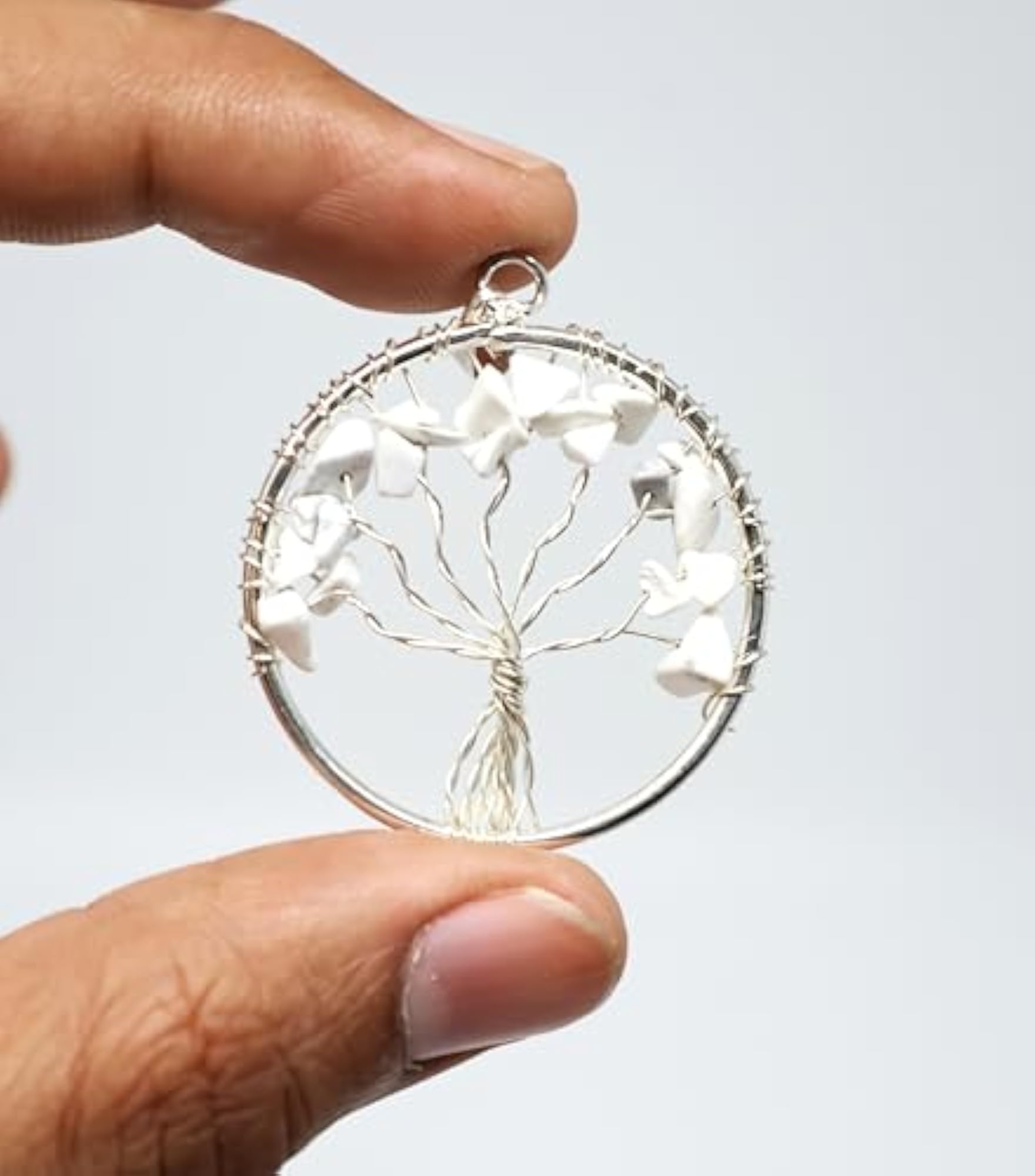 Natural Howlite Crystal Tree of Life Pendant