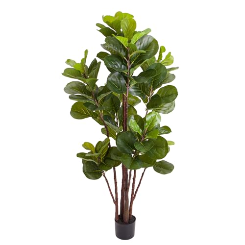 GarveeHome Artificial Fiddle Leaf Fig Tree, 59 Inch Faux Ficus Lyrata Tree in Pot with 102 Decorative Fiddle Leaves, Tall Fake Plant for Home Indoor Outdoor Living Room Office Porch Decor
