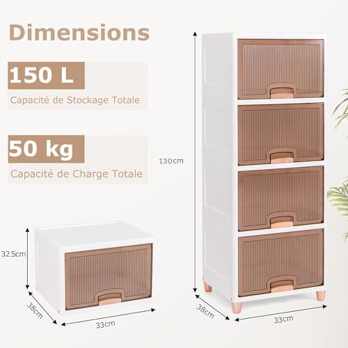 Image of EXVITO Plastic Cupboard for Storage - Collapsible Wardrobes for Clothes | Almirah for Clothes | Folding Storage Box | Stackable Storage Bins with Door Space Saving Closet (Beige-A, 5 Tier)