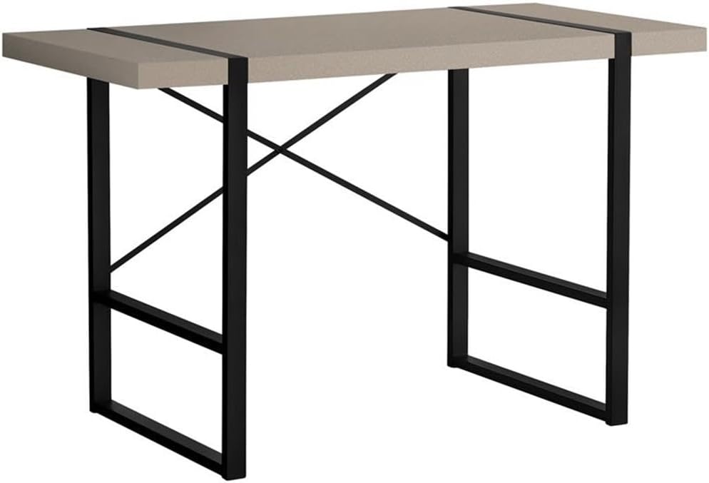 Pemberly Row Thick Faux Stone Top Computer Desk, 49 in x 23.75 in x 30 in, Gray Concrete Look Laminate and Silver Metal, X Base Design, Industrial Modern Style, Home Office or Bedroom Desk