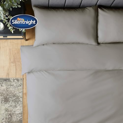 Silentnight Pure Cotton Duvet Set - Luxurious Cool Soft Touch 200 Thread Count - Button Fastening - Breathable 100% Cotton Quilt Cover + Pillowcase Bed Set - Machine Washable, Light Grey, Double - Image 3