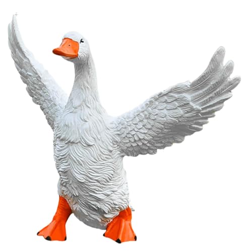 Ronyme Statue de canard décorative, figurine éducative réaliste en PVC blanc, sculpture animale pour l'extérieur, l'intérieur, la table, le jardin ou
