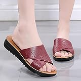 Material interior: EVA Kirin-1 Chanclas Mujer Verano 2019 Piscina,Zapatillas de Cuero Desgaste Suave Fondo Antideslizante Antideslizante.-38_Vino Tinto