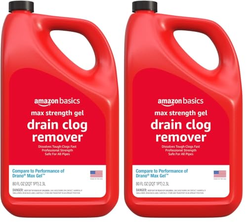 Amazon Basics Max Strength Gel Drain Clog Remover and Cleaner, 80 Fl Oz, Pack of 2