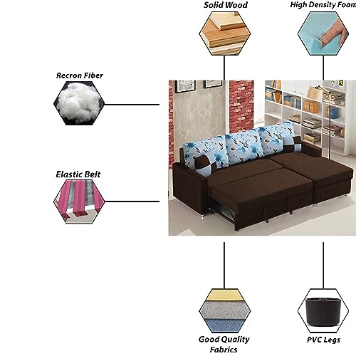 Image of Orland 4 Seater LHS L Shape Sofa Cum Bed for Living Room | Color - Brown | Premium Fabric Sofa