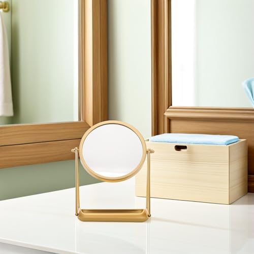 Espejo de maquillaje Amosfun de vidrio y metal dorado con rotación 360° para tocadores 8