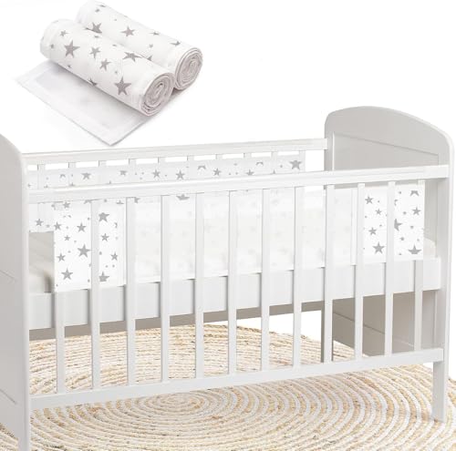 WYSWYG Breathable Mesh Cot Bumper, 2 Pieces of Adjustable Breathable Cot Bumpers for Cot Bumper with Easy Install Velcro for All Sorts of Cribs,170 cm, White