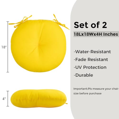 FUNHOME Bistro Chair Cushions 18 inch,Set of 2,Tufted Round Chair Cushions with Ties,18"x18"x4",Water Resistant Round Seat Cushion for Barstool Chairs,Patio Garden Kitchen Outdoor Furniture(Yellow) by FUNHOME - Used condition - Image 2