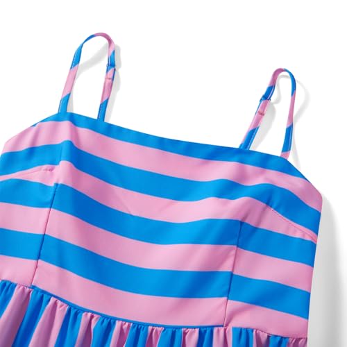 Image of KMBANGI Women Striped Sleeveless Maxi Dress Swing Patchwork Midi Dress Smocked Spaghetti Strap Colorful Long Sundress