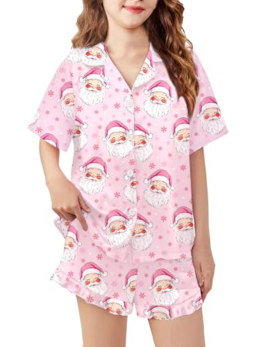 Image of Arshiner Girls Pajamas Silk Satin Pajama Set Button Pjs Ruffle Sleepwear