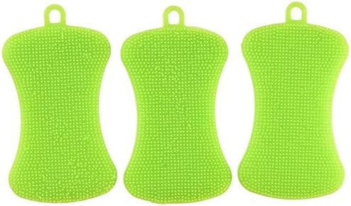 Silicone Sponge Multipurpose Antibacterial Silicone Scrubber for Kitchen Brush Pot Pan Dish Bowl Plate Fork Spoon -Wash Fruit and Vegetable -Pot Holder-Pack of 3 EasyLife