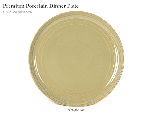 Image of Bodhi House Handcrafted Chip Resistant Porcelain Dinner Set, 12 Pieces Dish Set Serving for 6, Microwave and Dishwasher Safe, Bone-ash Free, Crockery Set for Dining and Gifting, Olive Green