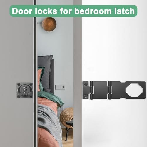 Image of M METERXITY Keyless Combination Lock, 3.78 inch Zinc Alloy Mechanical Password Twist Knob Hasp Locks Latch for Cabinet /Closet /Garage /Drawers /Garden /Bathroom,90 /180 Degree Barn Door Lock [Black]